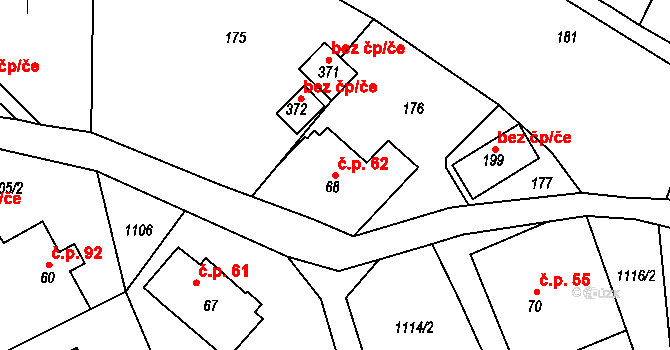 Jílové u Držkova 62 na parcele st. 68 v KÚ Jílové u Držkova, Katastrální mapa