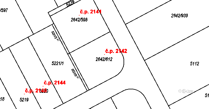 Kuřim 2142 na parcele st. 2642/612 v KÚ Kuřim, Katastrální mapa