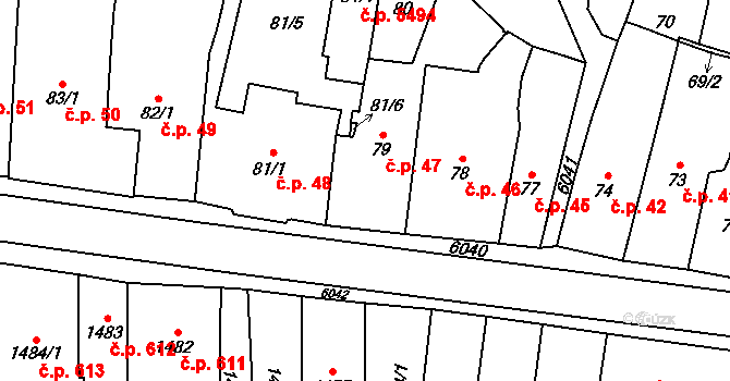 Jihlava 47 na parcele st. 79 v KÚ Jihlava, Katastrální mapa
