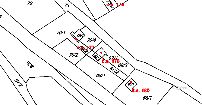 Jihlava 178 na parcele st. 67/1 v KÚ Pančava, Katastrální mapa