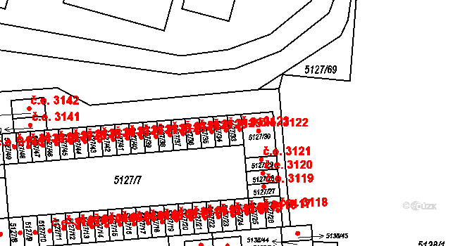 Jihlava 3123 na parcele st. 5127/33 v KÚ Jihlava, Katastrální mapa