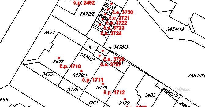Jihlava 3728 na parcele st. 3476/3 v KÚ Jihlava, Katastrální mapa