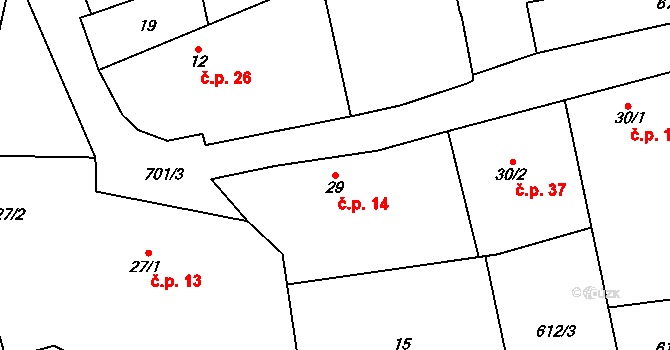Lounín 14, Tmaň na parcele st. 29 v KÚ Lounín, Katastrální mapa