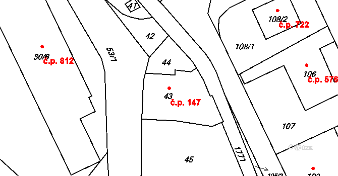 Arnultovice 147, Nový Bor na parcele st. 43 v KÚ Arnultovice u Nového Boru, Katastrální mapa