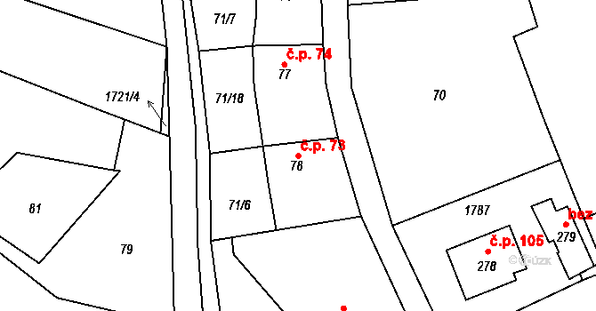 Vyskytná nad Jihlavou 73 na parcele st. 78 v KÚ Vyskytná nad Jihlavou, Katastrální mapa