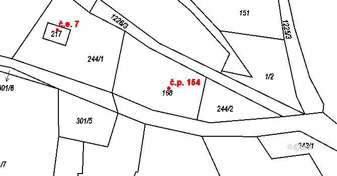 Horní Životice 154 na parcele st. 168 v KÚ Horní Životice, Katastrální mapa