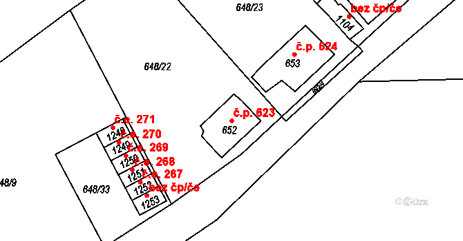 Osek 623 na parcele st. 652 v KÚ Osek u Duchcova, Katastrální mapa