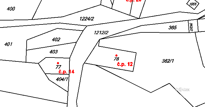 Skuhrov 12, Lomnice nad Popelkou na parcele st. 78 v KÚ Rváčov, Katastrální mapa