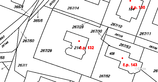 Bradlec 132 na parcele st. 214 v KÚ Bradlec, Katastrální mapa