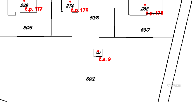 Kožušany 9, Kožušany-Tážaly na parcele st. 182 v KÚ Kožušany, Katastrální mapa
