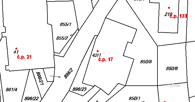 Křenovice 17, Dubné na parcele st. 42/1 v KÚ Křenovice u Dubného, Katastrální mapa