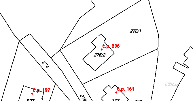 Hrachovec 236, Valašské Meziříčí na parcele st. 276/2 v KÚ Hrachovec, Katastrální mapa