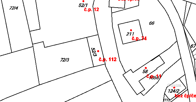 Kladeruby 112 na parcele st. 52/3 v KÚ Kladeruby, Katastrální mapa
