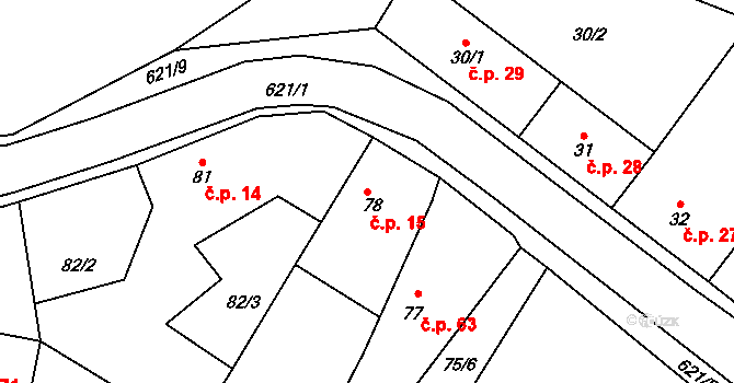 Milíčeves 15, Slatiny na parcele st. 78 v KÚ Milíčeves, Katastrální mapa