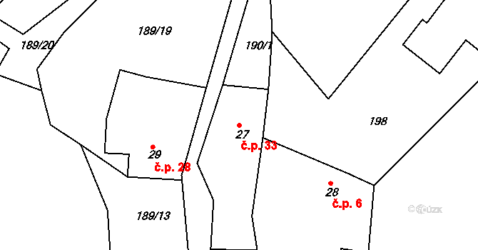 Rytířova Lhota 33, Libošovice na parcele st. 27 v KÚ Rytířova Lhota, Katastrální mapa