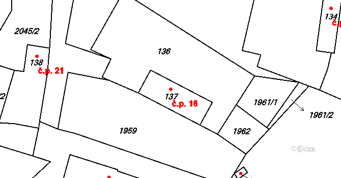 Lniště 15, Slavče na parcele st. 137 v KÚ Mohuřice, Katastrální mapa