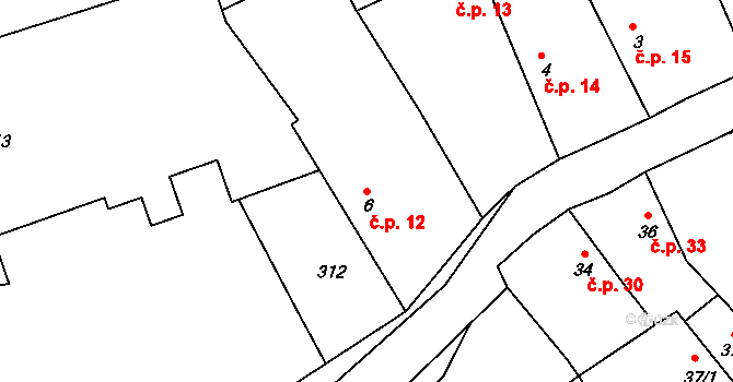 Černíky 12 na parcele st. 6 v KÚ Černíky, Katastrální mapa