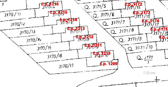 Poděbrady III 1211, Poděbrady na parcele st. 3170/8 v KÚ Poděbrady, Katastrální mapa