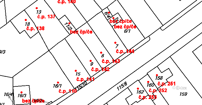 Proboštov 143 na parcele st. 8 v KÚ Proboštov u Teplic, Katastrální mapa