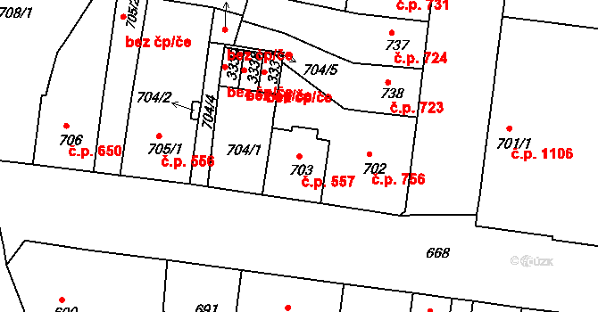 Duchcov 557 na parcele st. 703 v KÚ Duchcov, Katastrální mapa
