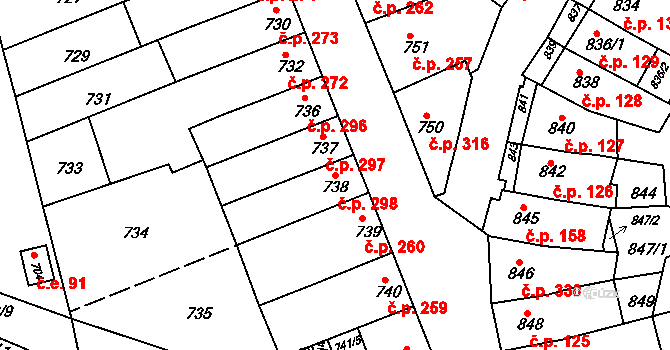 Komín 298, Brno na parcele st. 738 v KÚ Komín, Katastrální mapa