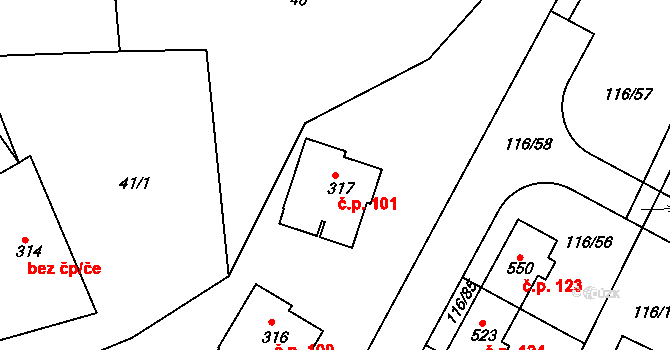 Horoušany 101 na parcele st. 317 v KÚ Horoušany, Katastrální mapa