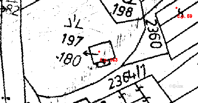 Těmice 143 na parcele st. 180 v KÚ Těmice u Kamenice nad Lipou, Katastrální mapa