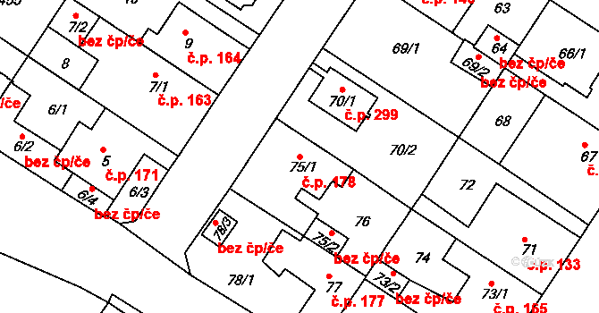 Prosetice 178, Teplice na parcele st. 75/1 v KÚ Prosetice, Katastrální mapa
