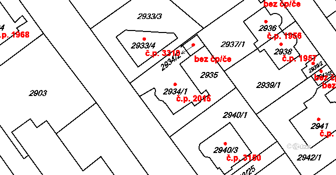 Teplice 2015 na parcele st. 2934/1 v KÚ Teplice, Katastrální mapa