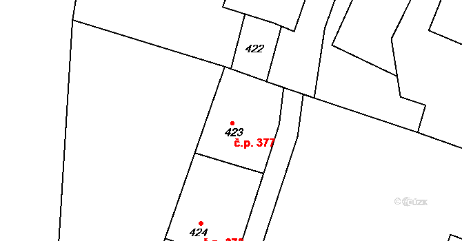 Dolní Poustevna 377 na parcele st. 423 v KÚ Dolní Poustevna, Katastrální mapa