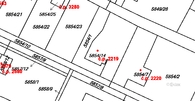 Frýdek 2219, Frýdek-Místek na parcele st. 5854/14 v KÚ Frýdek, Katastrální mapa
