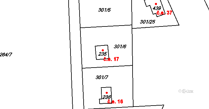 Malenovice 17 na parcele st. 235 v KÚ Malenovice, Katastrální mapa