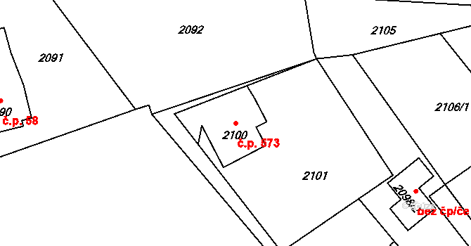Vendryně 573 na parcele st. 2100 v KÚ Vendryně, Katastrální mapa