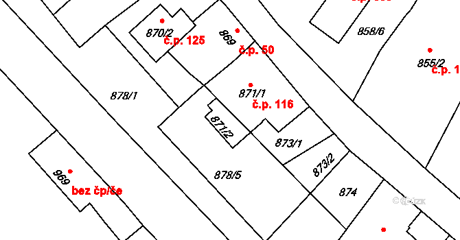 Červenka 116 na parcele st. 871/1 v KÚ Červenka, Katastrální mapa
