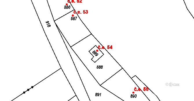 Svatava 54 na parcele st. 889 v KÚ Svatava, Katastrální mapa