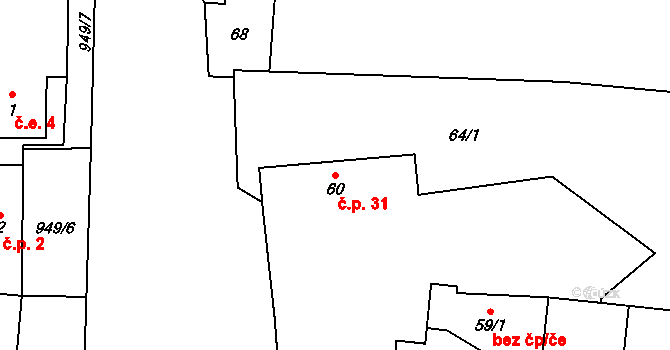 Zavidov 31 na parcele st. 60 v KÚ Zavidov, Katastrální mapa