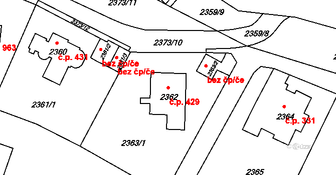 Braník 429, Praha 2 na parcele st. 2362 v KÚ Braník, Katastrální mapa