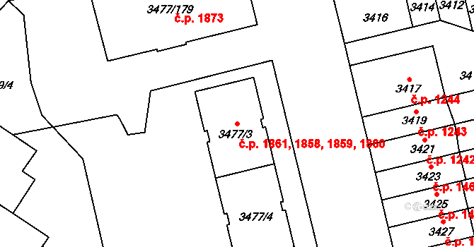 Břevnov 1858,1859,1860,1861, Praha na parcele st. 3477/6 v KÚ Břevnov, Katastrální mapa