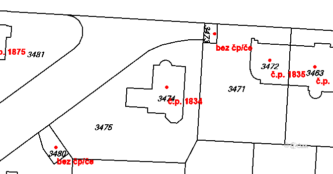 Vinohrady 1834, Praha na parcele st. 3474 v KÚ Vinohrady, Katastrální mapa