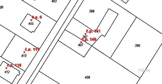 Čenkov 149 na parcele st. 407 v KÚ Čenkov u Příbramě, Katastrální mapa