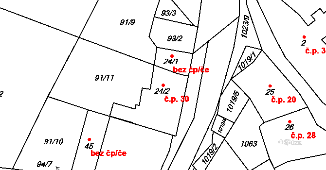 Kváskovice 30 na parcele st. 24/2 v KÚ Kváskovice, Katastrální mapa