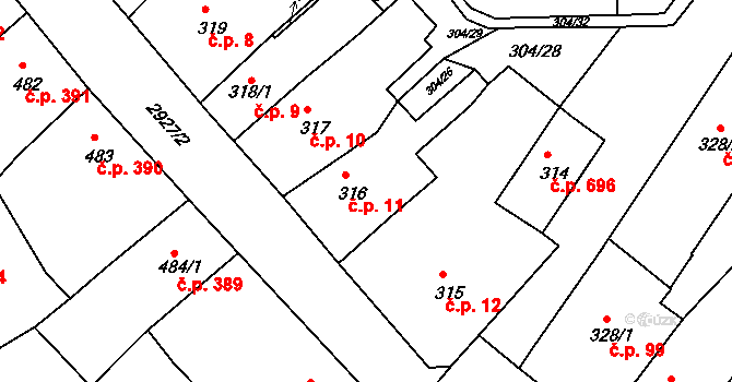 Rumburk 1 11, Rumburk na parcele st. 316 v KÚ Rumburk, Katastrální mapa