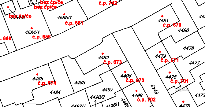 Liberec III-Jeřáb 673, Liberec na parcele st. 4482 v KÚ Liberec, Katastrální mapa