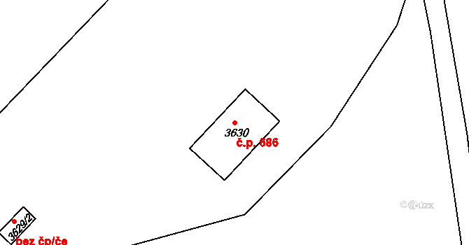 Rumburk 1 686, Rumburk na parcele st. 3630 v KÚ Rumburk, Katastrální mapa