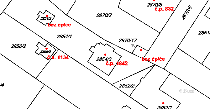 Bolevec 1842, Plzeň na parcele st. 2854/3 v KÚ Bolevec, Katastrální mapa