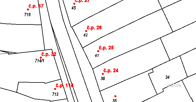 Silůvky 25 na parcele st. 41 v KÚ Silůvky, Katastrální mapa