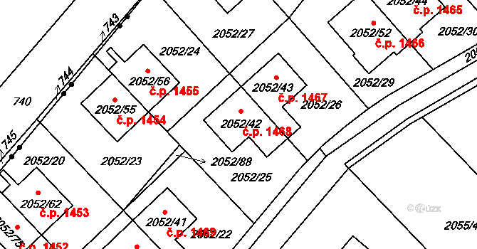 Radotín 1468, Praha na parcele st. 2052/42 v KÚ Radotín, Katastrální mapa