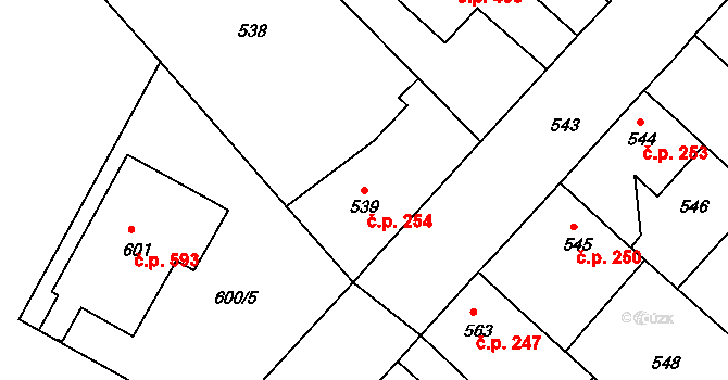 Týnec nad Labem 254 na parcele st. 539 v KÚ Týnec nad Labem, Katastrální mapa