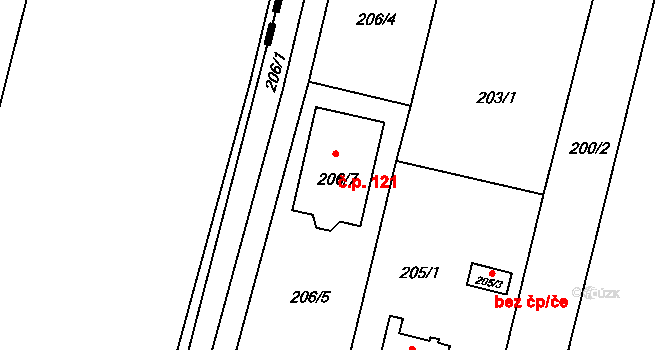 Sobín 121, Praha na parcele st. 206/7 v KÚ Sobín, Katastrální mapa