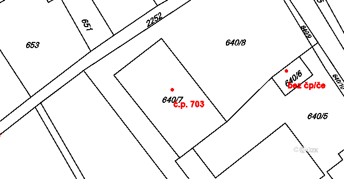 Velká Bystřice 703 na parcele st. 640/7 v KÚ Velká Bystřice, Katastrální mapa